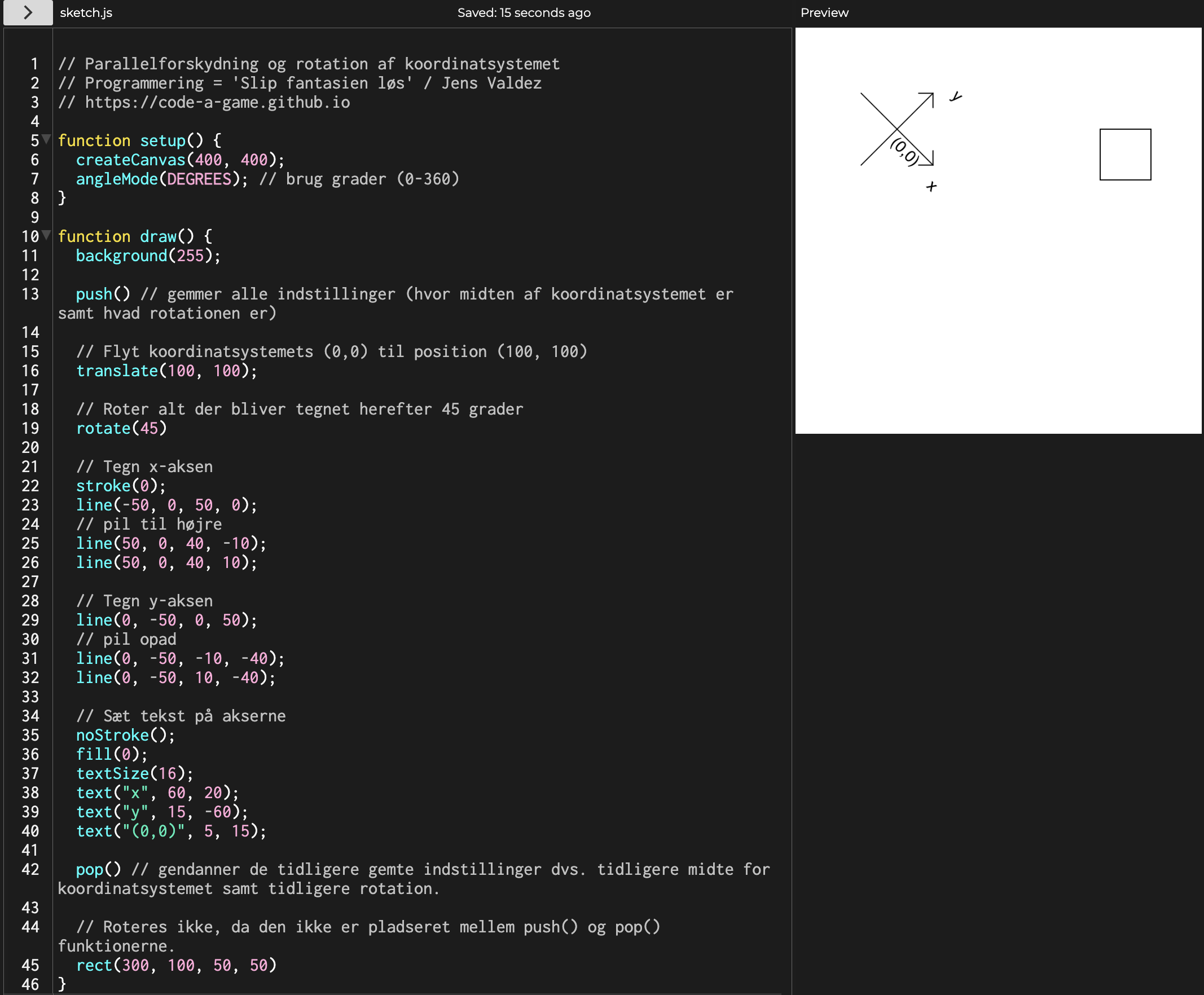 Parallelforskydning og rotation af koordinatsystemet